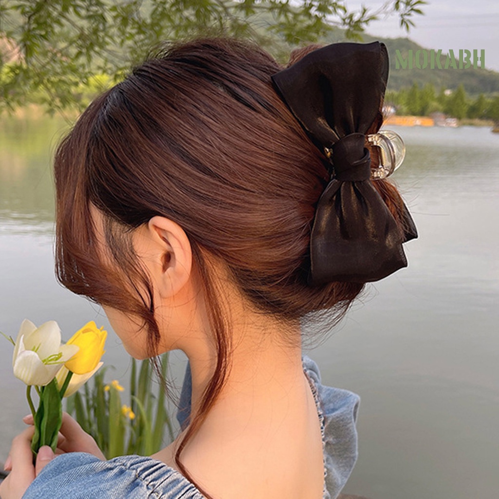 Kẹp Tóc Hình Nơ Màu Trơn Đa Năng Phong Cách Hàn Quốc