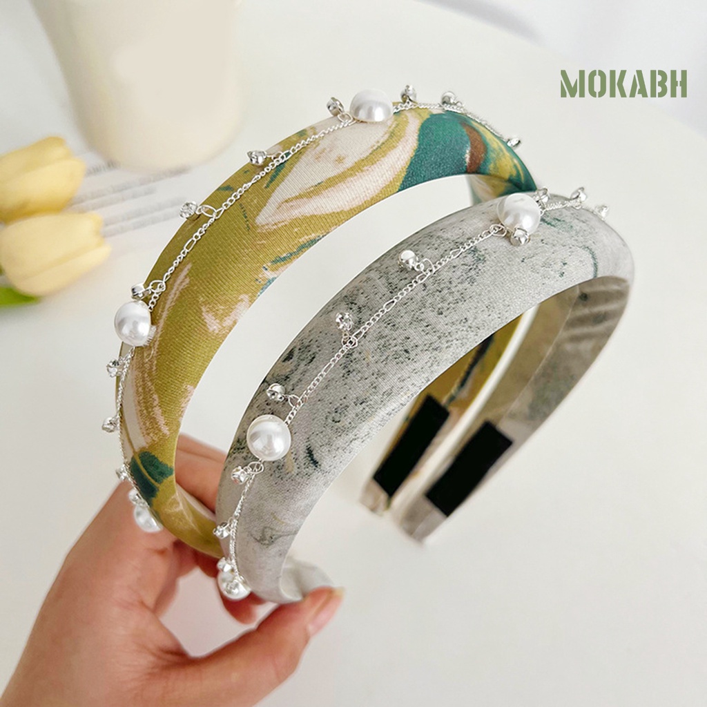 Băng Đô Cài Tóc Đính Đá Ngọc Trai Nhân Tạo Họa Tiết Da Báo Thời Trang Cho Nữ