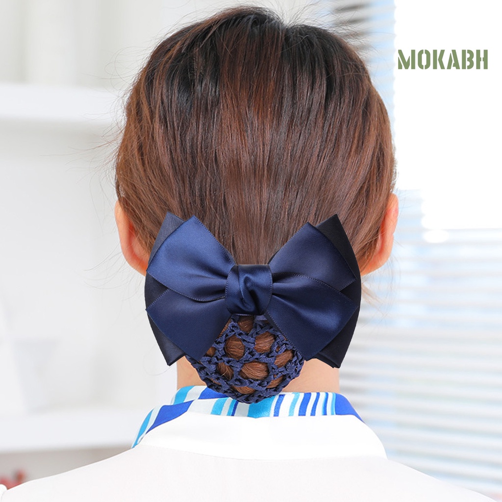 [Mok Abh] Mũ Lưới Thắt Nơ Họa Tiết Sọc Màu Sắc Tương Phản Chống Trượt Trang Trí Tóc Dành Cho Y Tá