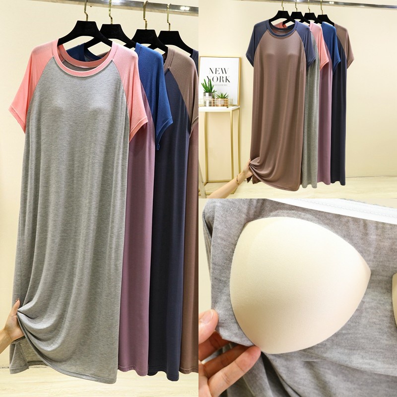 Đầm Ngủ Cotton Tay Ngắn Cổ Tròn Dáng Rộng Thoải Mái Thời Trang Mùa Hè Cho Nữ