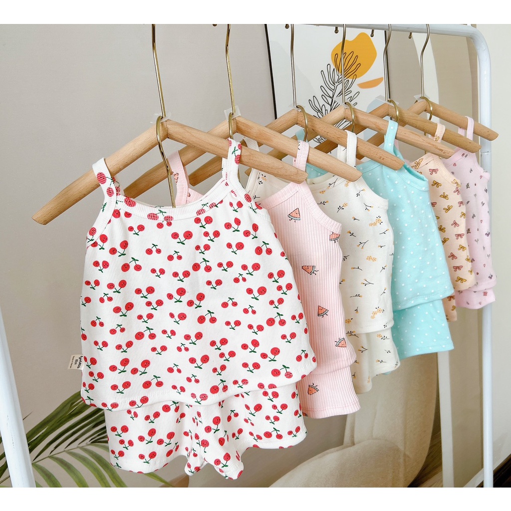 BỘ QUẦN ÁO HAI DÂY CHO BÉ GÁI CHẤT LIỆU COTTON TĂM MỀM MỊN SIÊU MÁT SIÊU XINH CHO BÉ TỪ 6-16KG