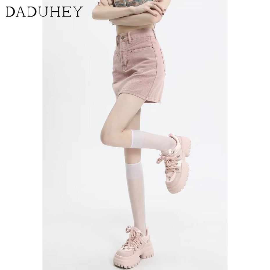 Chân váy denim DADUHEY size lớn kiểu chữ A ôm hông phối túi cạp cao thời trang phong cách Hàn Quốc