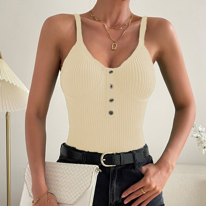 Áo Dệt Kim Hai Dây Không Tay Cổ Xẻ Có Gân Ôm Dáng Cơ Bản Dành Cho Bạn Nữ