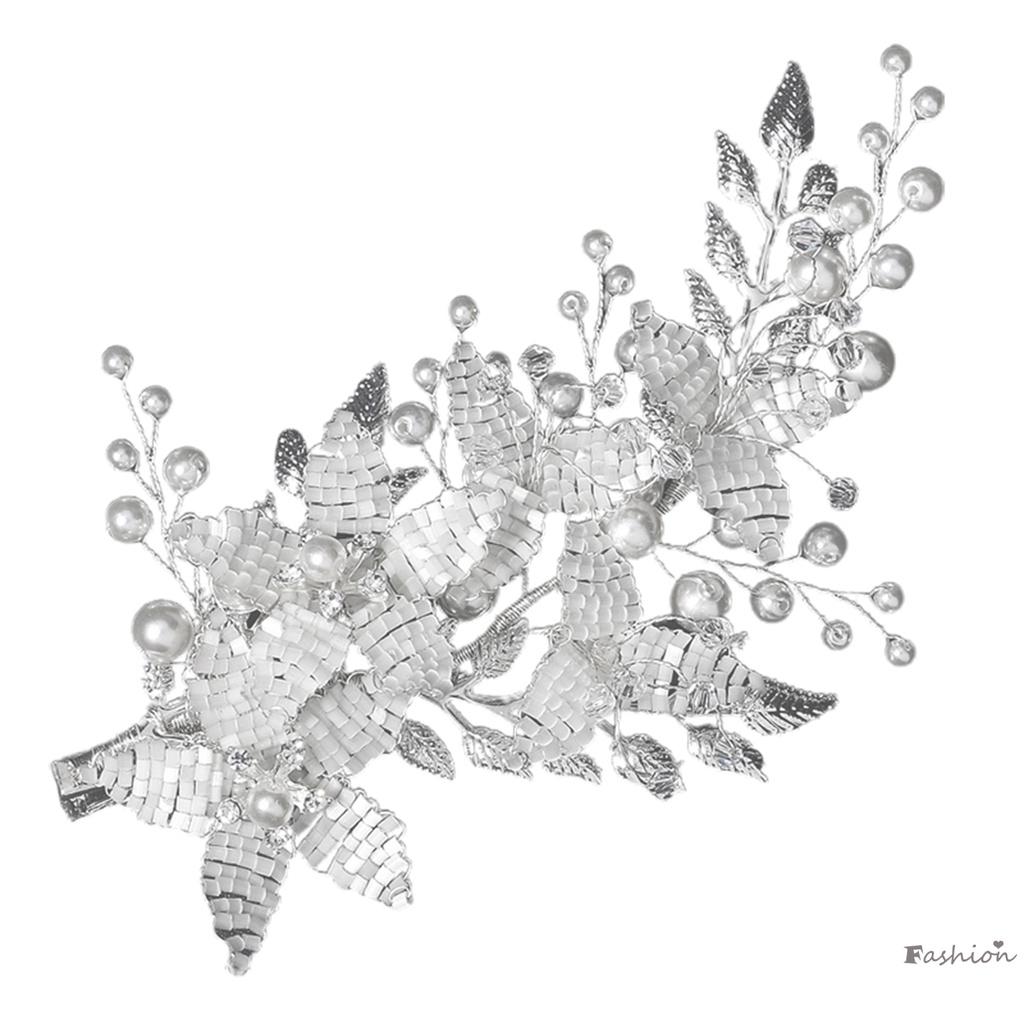 Kẹp Tóc Hình Lá Đính Đá &amp; Ngọc Trai Dễ Thương Cho Nữ