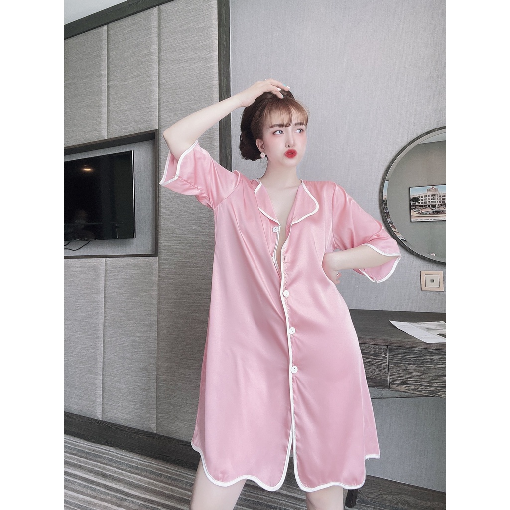 Đầm ngủ sơ mi lụa Latin cao cấp váy ngủ mặc nhà bigsize