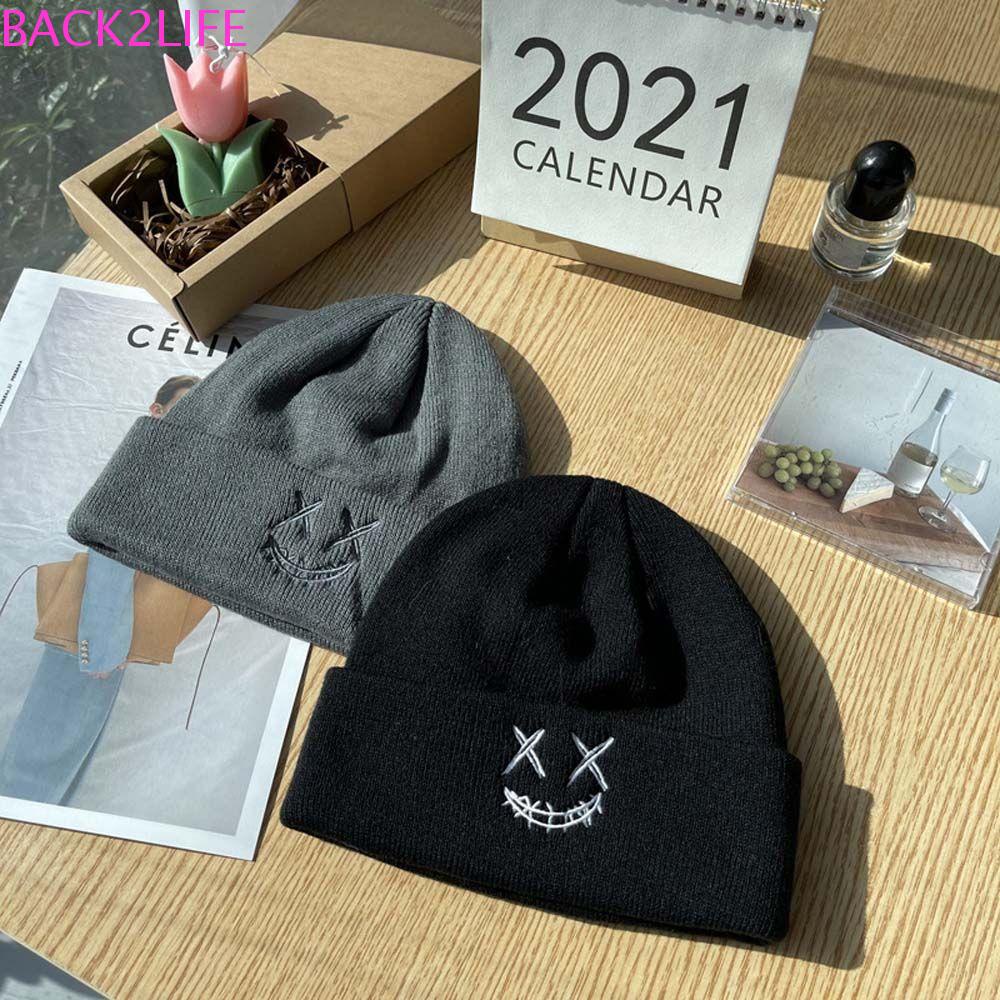 Nón Dệt Kim Màu Trơn In Họa Tiết Mặt Cười Vui Nhộn Phong Cách Hip Hop Hàn Quốc Thời Trang Mùa Thu Đơn Giản Dễ Phối Đồ