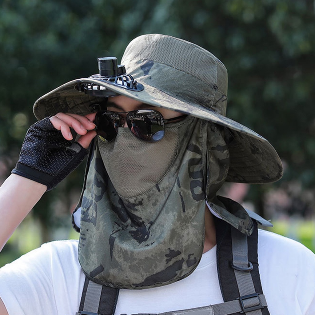 Mxittan.mx Mũ Xô In Họa Tiết Rằn Ri Kèm Quạt Có Thể Gấp Gọn Cho Nam