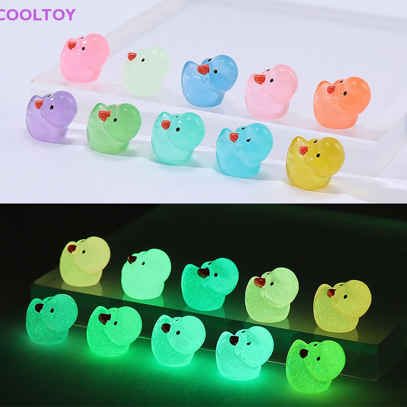 Set 1 / 10 Chú Vịt Dạ Quang Mini Bằng Nhựa Resin Trang Trí Sân Vườn / Nhà Búp Bê DIY
