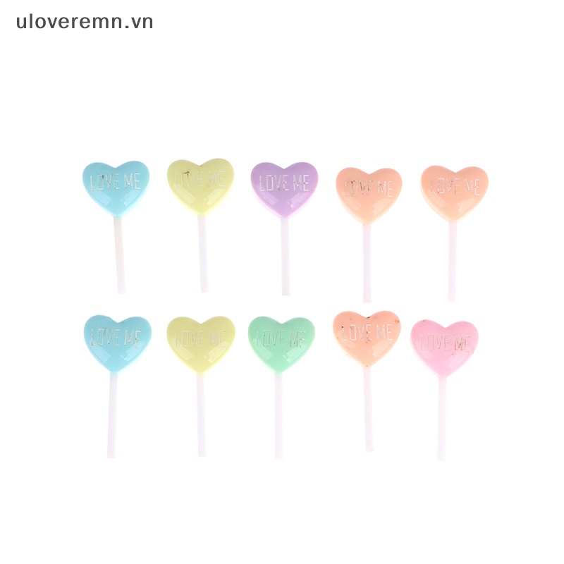 Set 10 Kẹo Mút Trái Tim Giả Bằng Resin Trang Trí Ốp Điện Thoại DIY