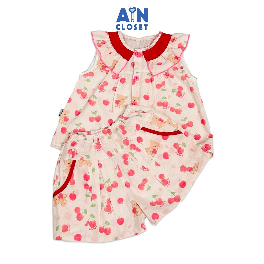 Bộ quần áo Ngắn bé gái họa tiết Cherry Bear đỏ cotton - AICDBGFQDNFA - AIN Closet