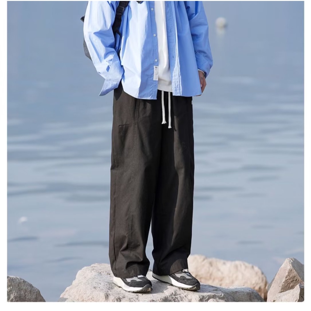 Quần Dài Ống Rộng Màu Sắc Đơn Giản Phong Cách Retro Mỹ