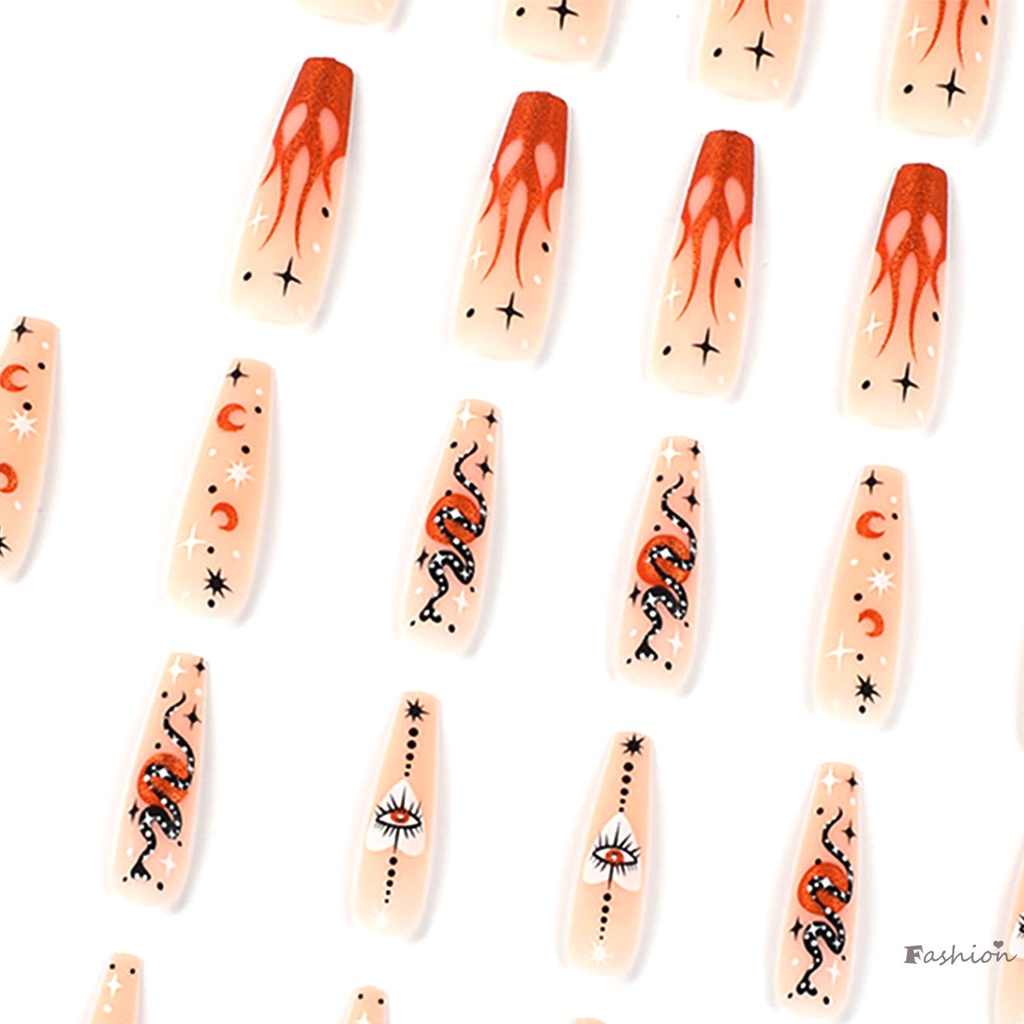 Bộ Móng Tay Giả Họa Tiết Trăng Sao Với Độ Dày Radian Và Họa Tiết Da Rắn