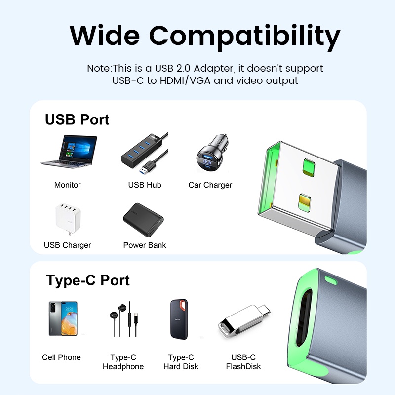 Đầu Chuyển Đổi USB A Sang Type C OTG Có Đèn LED