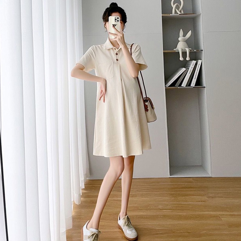 Đầm Bầu Tay Ngắn Cổ polo Thời Trang Mùa Hè