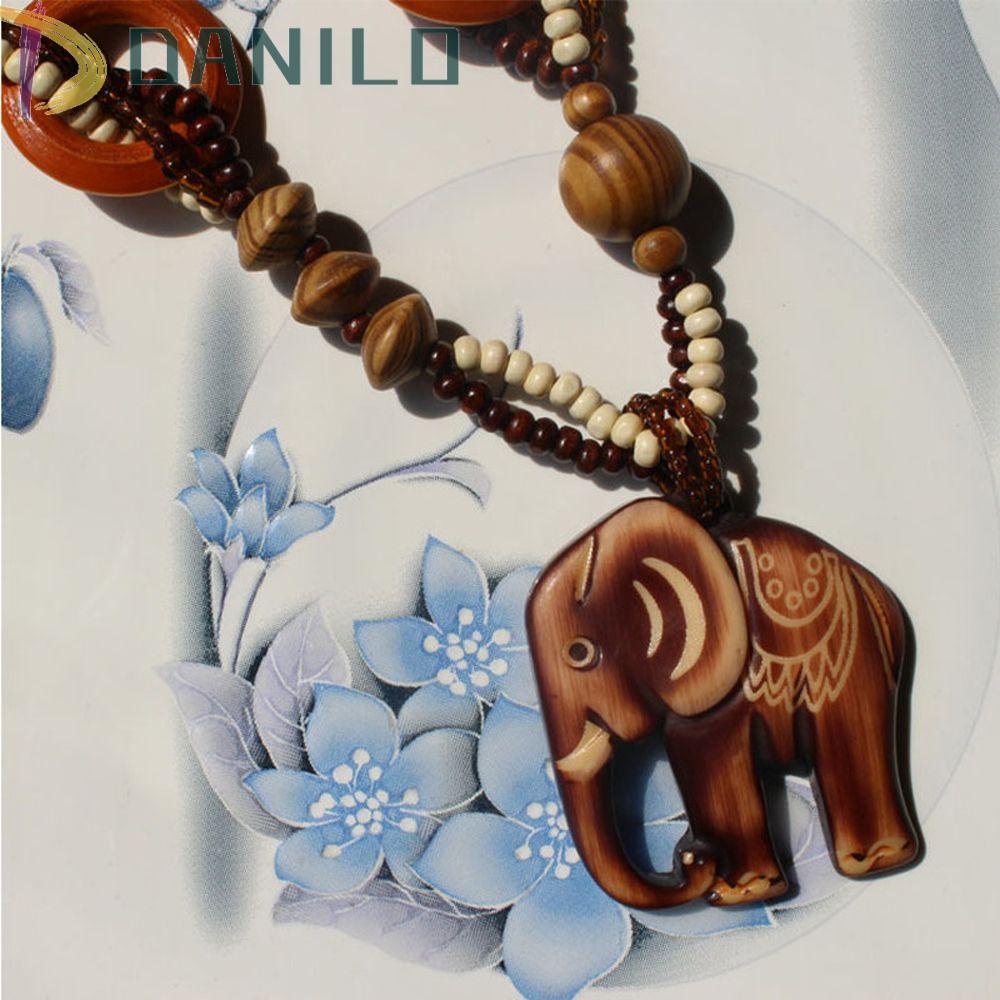 Vòng cổ Mặt Gỗ Hình Voi Phong Cách Boho Thời Trang Cho Nữ