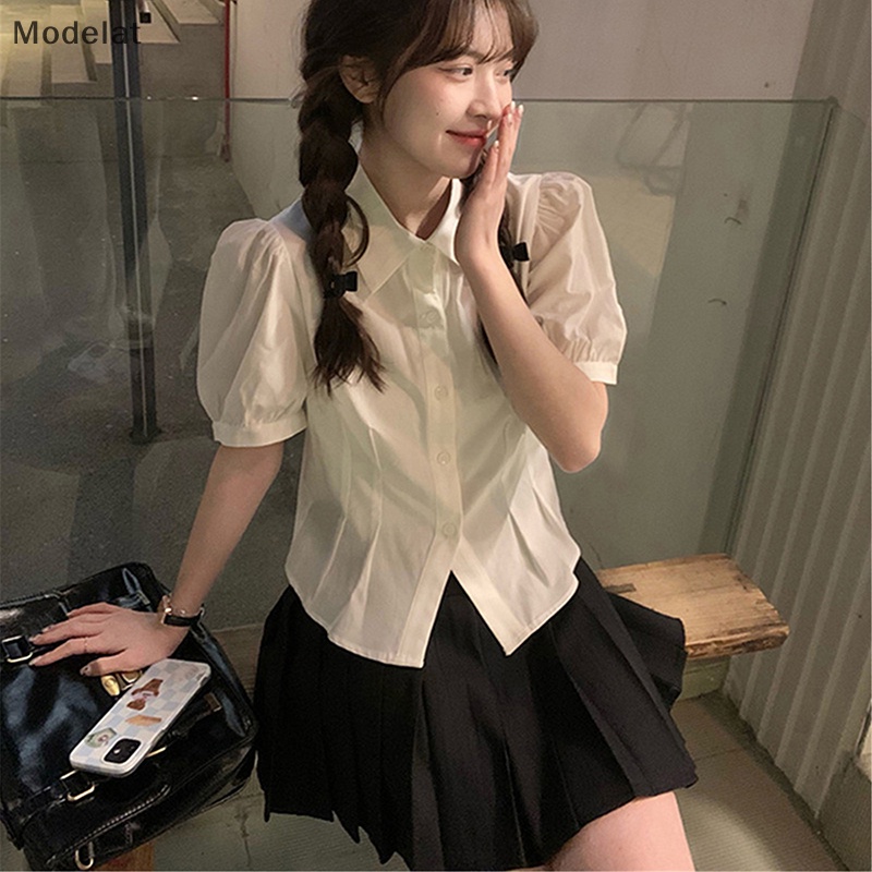 Áo Kiểu MFC Tay Ngắn Phồng Màu Trơn Đơn Giản Thời Trang Mùa Hè Cho Nữ