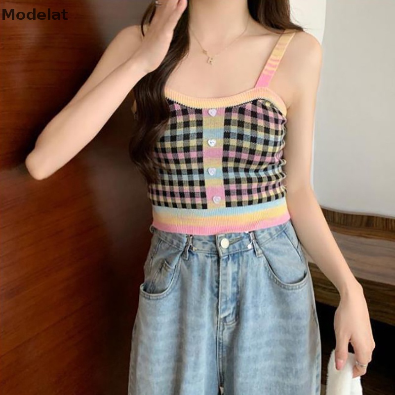 Mfc Áo Hai Dây Dệt Kim Họa Tiết Kẻ Sọc Nhiều Màu Ngọt Ngào Thời Trang Mùa Hè Cho Nữ