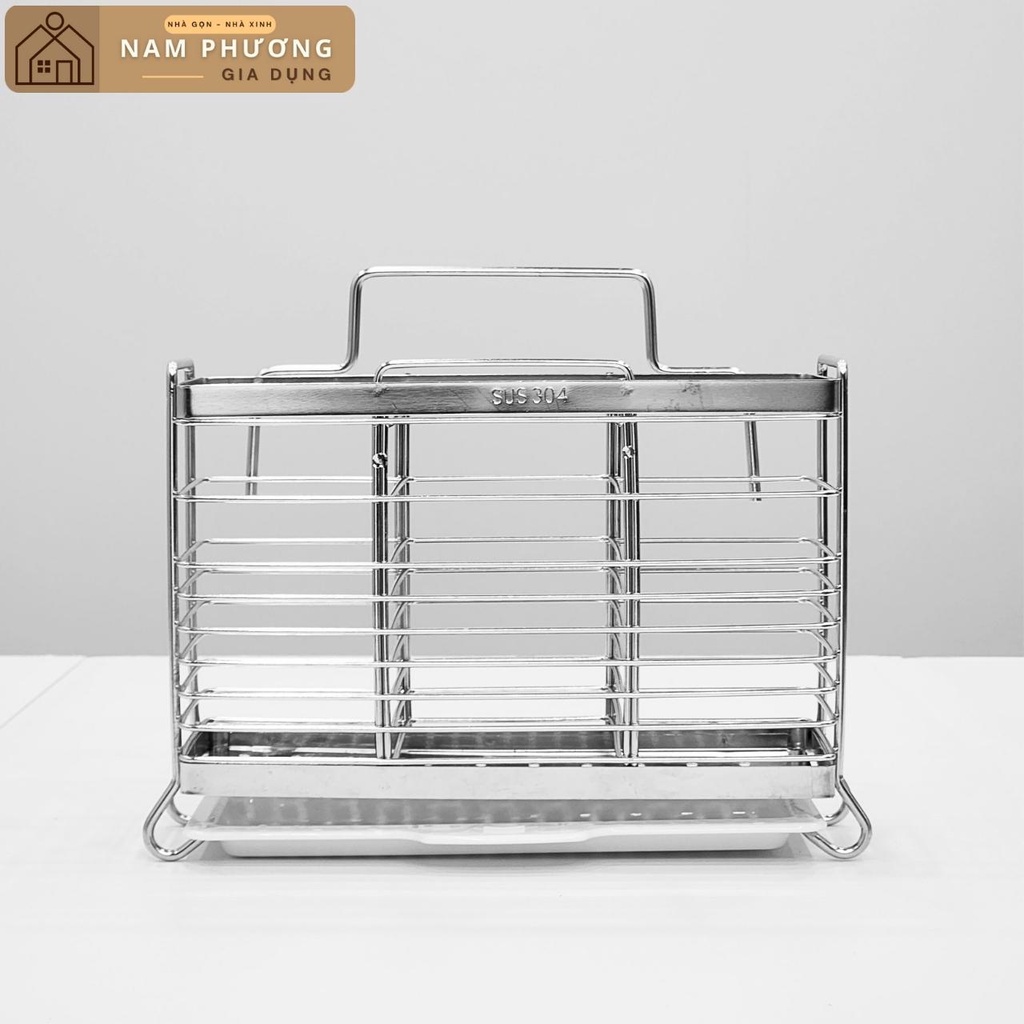 Ống Cắm Đũa Inox Để Bàn/Treo Tường Có Khay Hứng Nước K28 - Giữ đũa, thìa, dĩa luôn sạch sẽ và tiện lợi