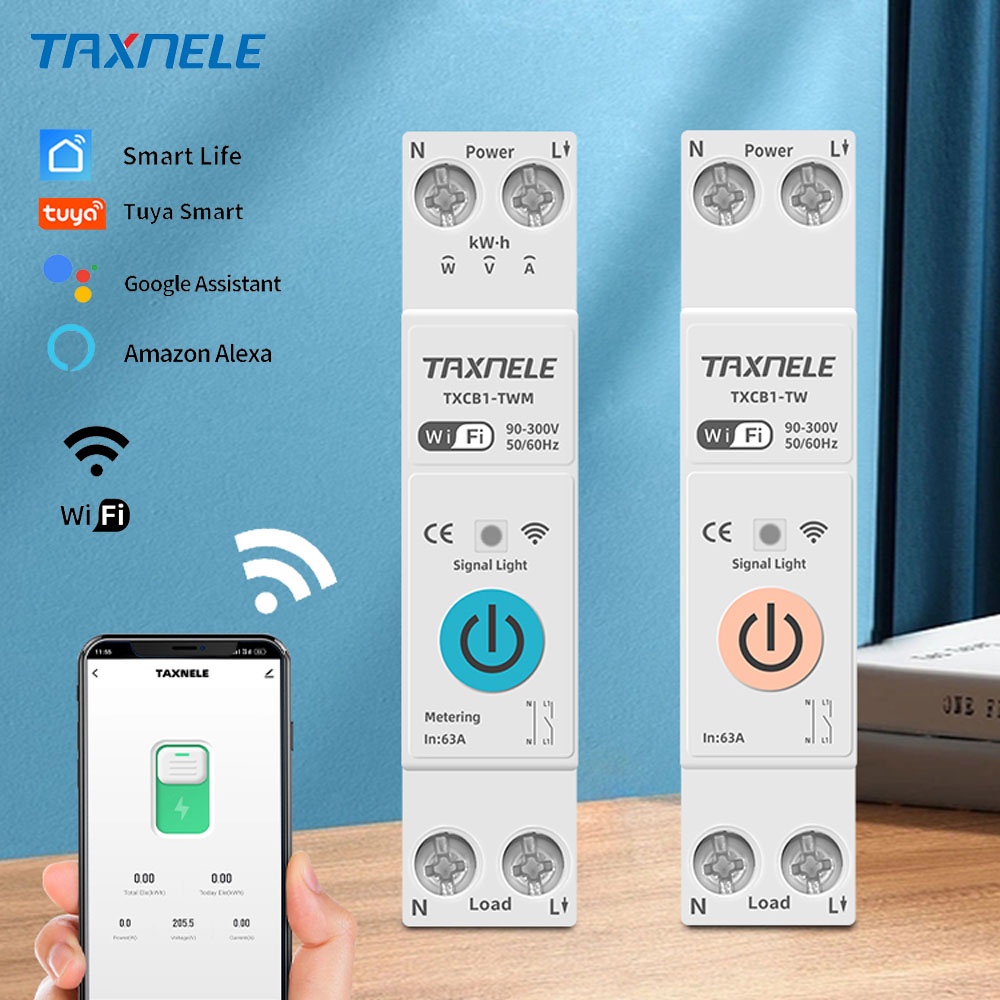 Cầu Dao Thông Minh AC 90-300V TUYA 1P 63A Kết Nối WIFI Điều Khiển Từ Xa