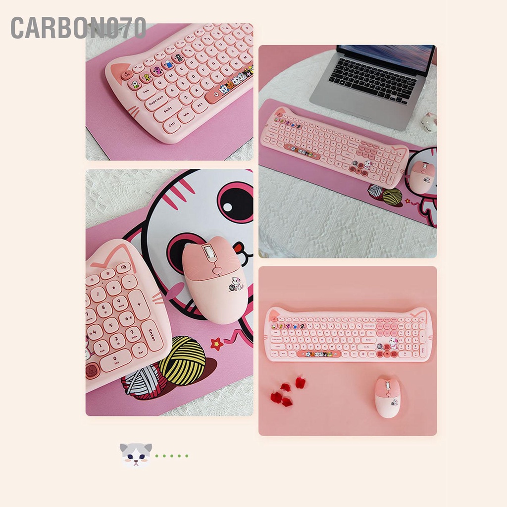 Carbon070 Combo Chuột Bàn Phím Không Dây 2.4GHz Màu Tương Phản Dễ Thương 110 Keycaps Tròn Và Cho Nữ Sinh Văn Phòng