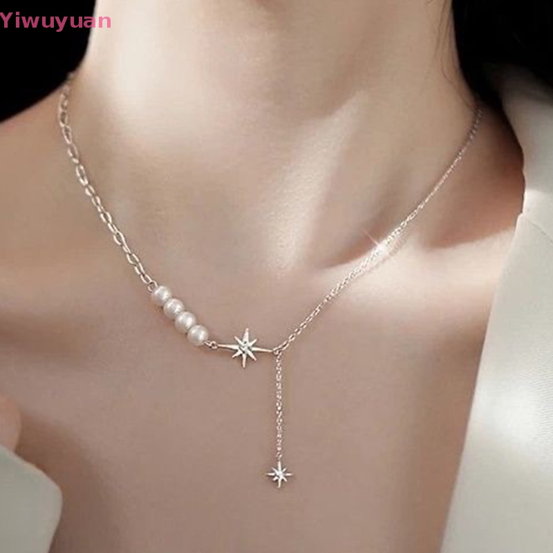 < Yiwuyuan > Vòng cổ Mặt Hình Ngôi Sao Đính Đá Zircon Ngọc Trai Thời Trang Mùa Hè Kiểu Dáng Mới Dành Cho Nữ