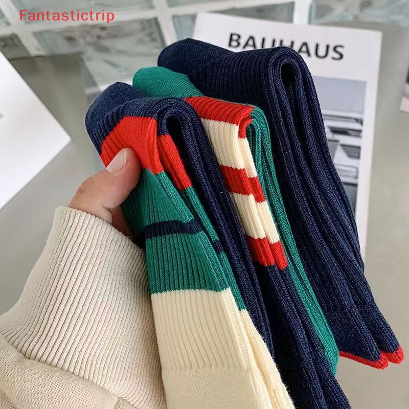 [Fantastictrip] Vớ Thể Thao Cotton Mỏng Thoáng Khí Thêu Sọc Xanh Lá Thời Trang Hip Hop Đơn Giản Thoải Mái Cho Unisex / Trường Học /