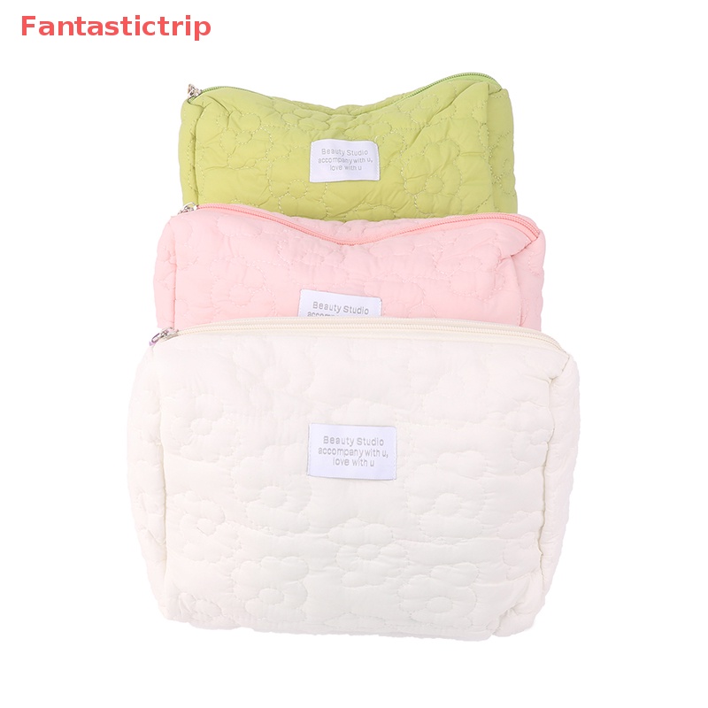 Túi Đựng Mỹ Phẩm Chần Bông Màu Trơn Họa Tiết Hoa Đáng Yêu Dành Cho Đi Du Lịch