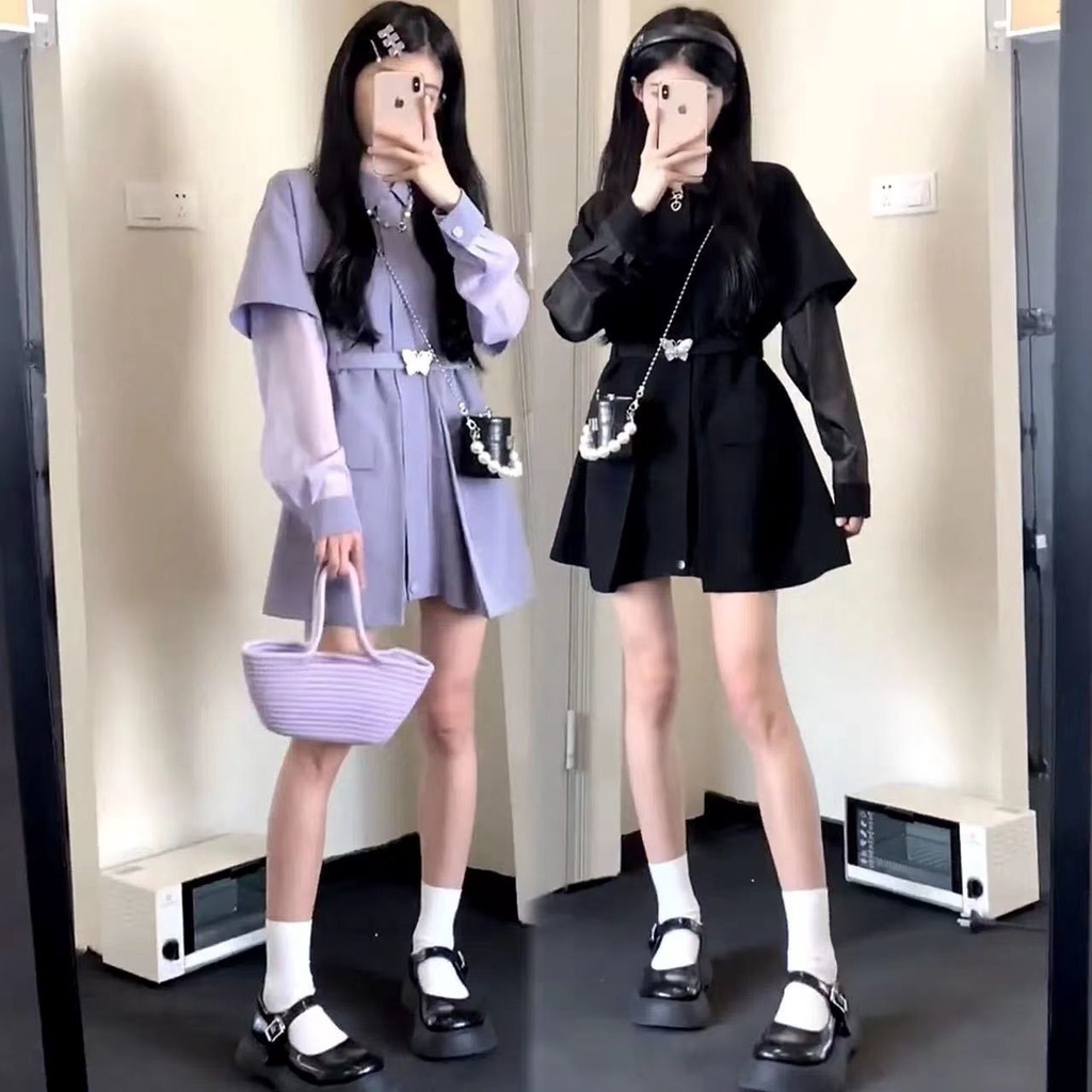 Matsumoto Funeral Váy Yếm Kèm Áo Khoác Váy Thiết Kế Nhỏ Nhắn Phong Cách Mới