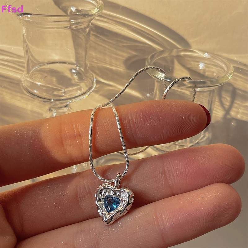 {Ffsd} Vòng cổ Bạc Mặt Pha Lê Xanh Dương Thời Trang Hàn Quốc Dễ Phối Đồ Trang Sức Đám Cưới Cho Nữ