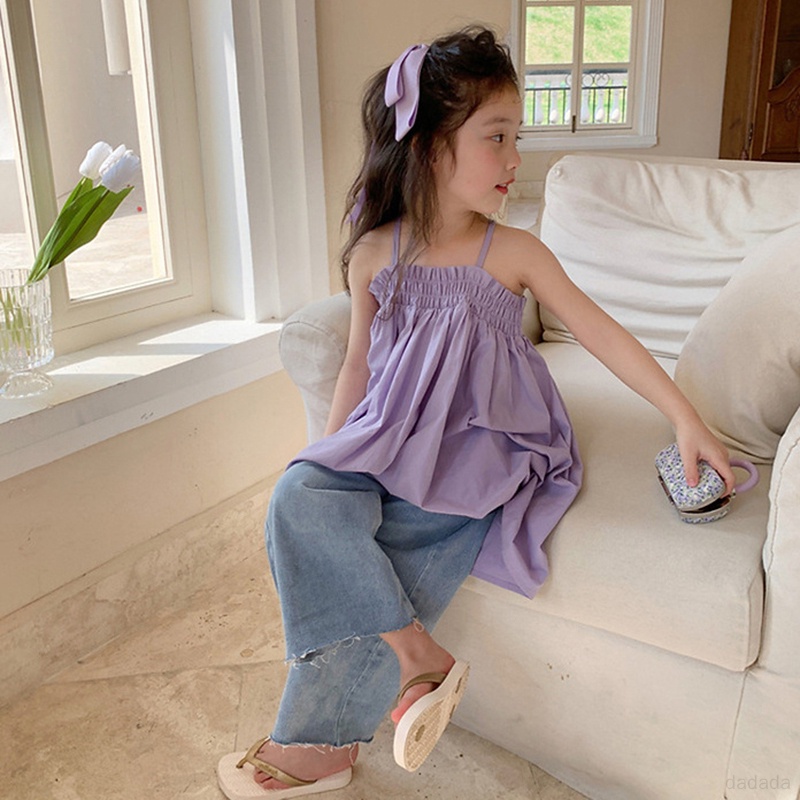 Đầm Hai Dây Mùa Hè Phong Cách Hàn Quốc Cho Bé Gái