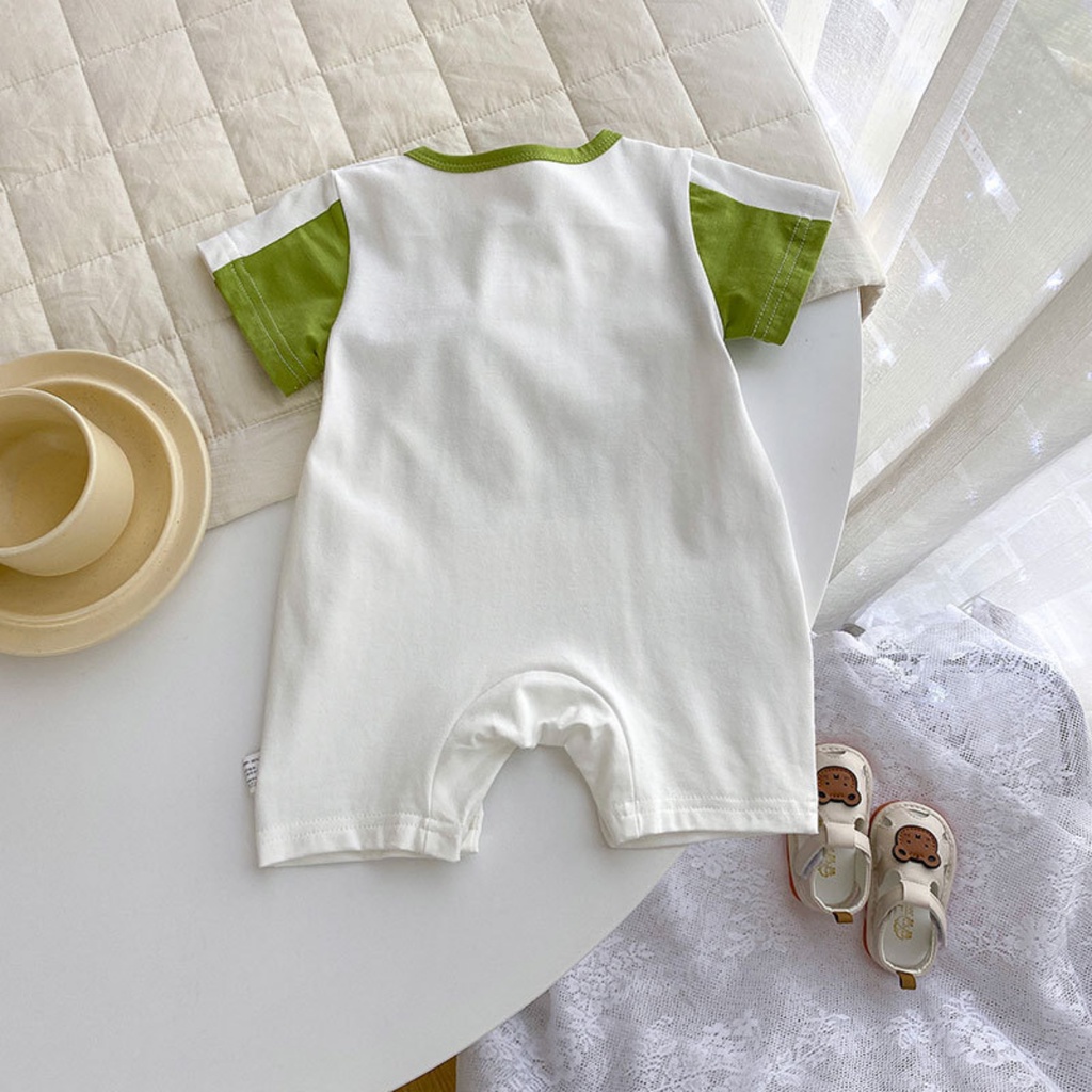 Bộ Áo Liền Quần Bằng Cotton Tay Ngắn In Hình Khủng Long Hoạt Hình Dễ Thương Thời Trang Mùa Hè Cho Bé 0-2