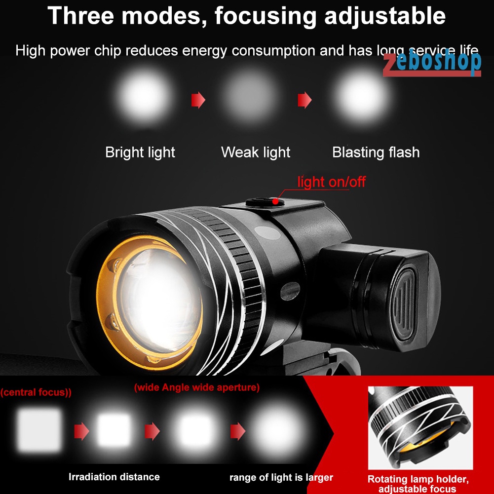 Đèn Pha LED Sạc USB Chống Thấm Nước An Toàn Dành Cho Xe Đạp