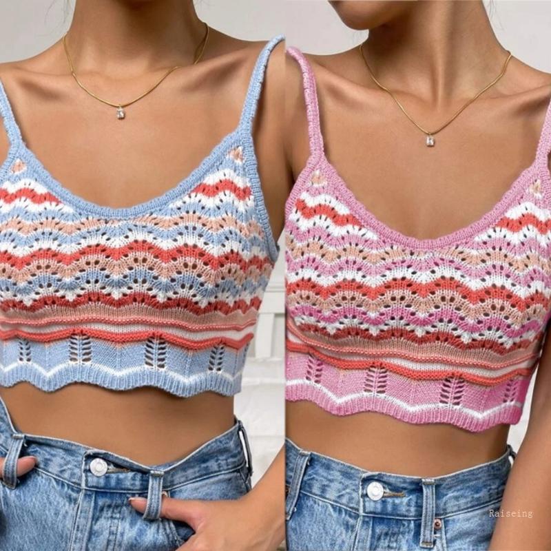 Áo Len Dệt Kim Ngắn Sát Nách Cổ Tròn Viền Ren Thời Trang Cho Nữ