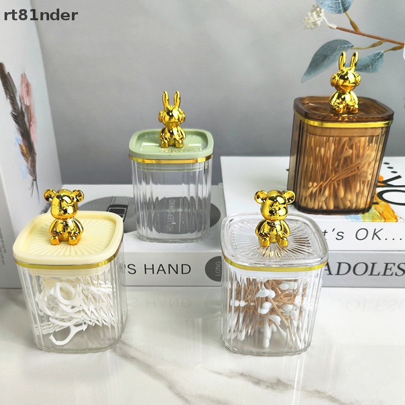Rt Hộp Đựng Bông Tẩy Trang Bằng Acrylic Trong Suốt Hình Gấu Dễ Thương