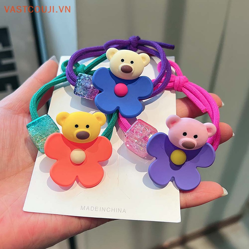 1 Dây Cột Tóc Co Giãn Đính Hoa / Gấu Dễ Thương Cho Bé Gái