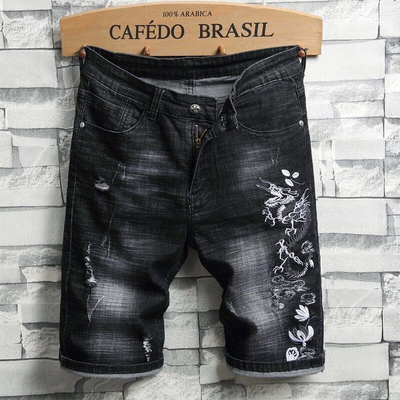Quần Short Denim Thêu Hình Rồng Phong Cách Thời Trang Mùa Hè Mới 2023