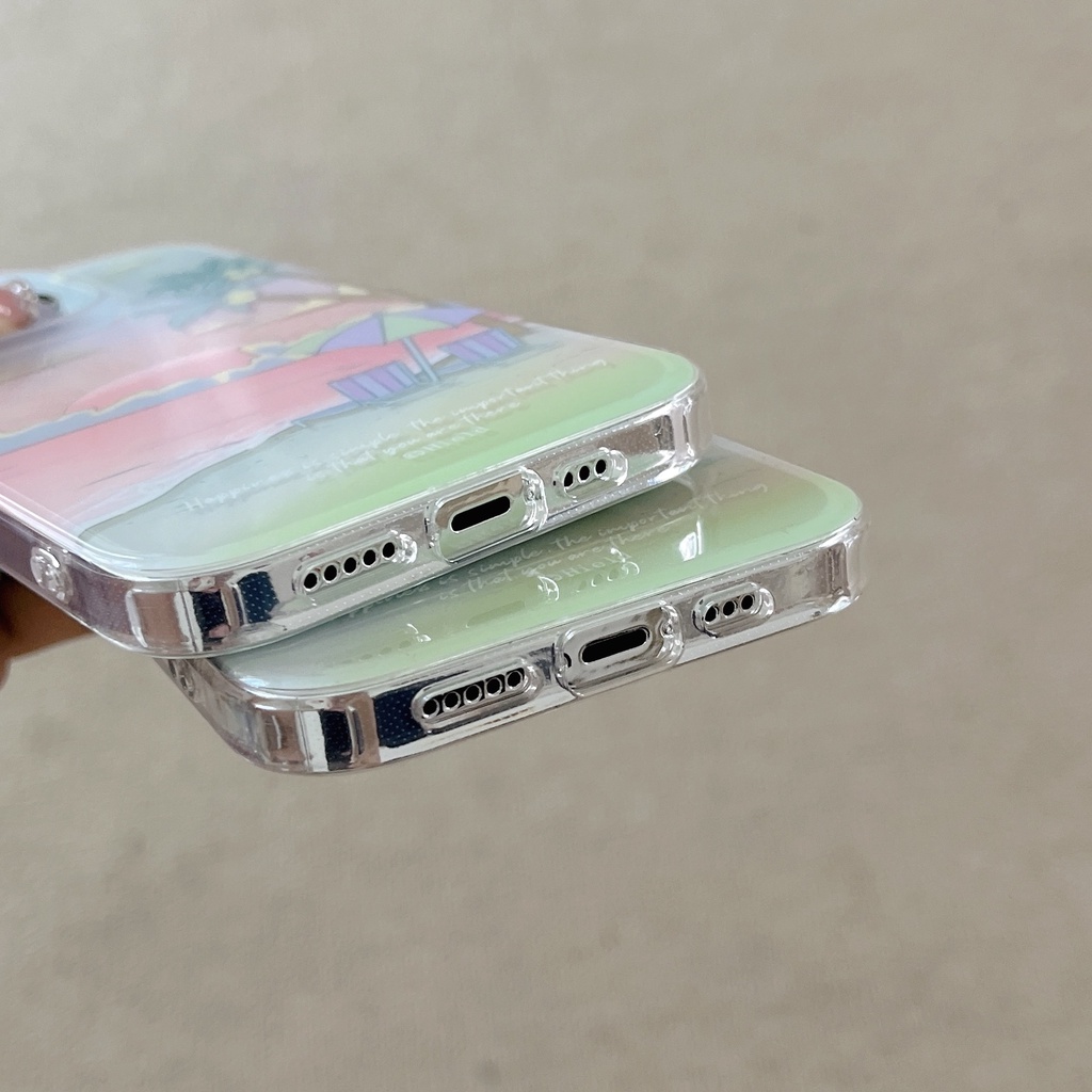 Ốp Điện Thoại Chống Sốc Hai Mặt Họa Tiết Cây Dừa / Bãi Biển Kèm Dây Đeo Dành Cho IPhone 14 13 12 11 Pro Max