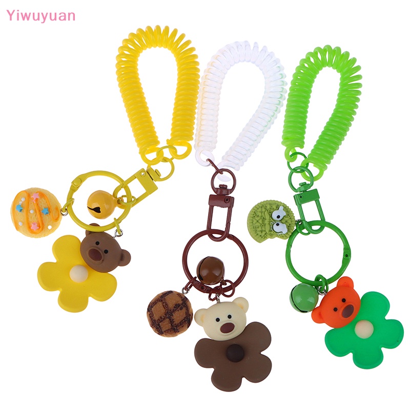 < Yiwuyuan > Móc Chìa Khóa Hình Gấu Bông Hoạt Hình Có Chuông Và Dây Lò Xo Chống Thất Lạc Phụ Kiện Túi Xách Mới