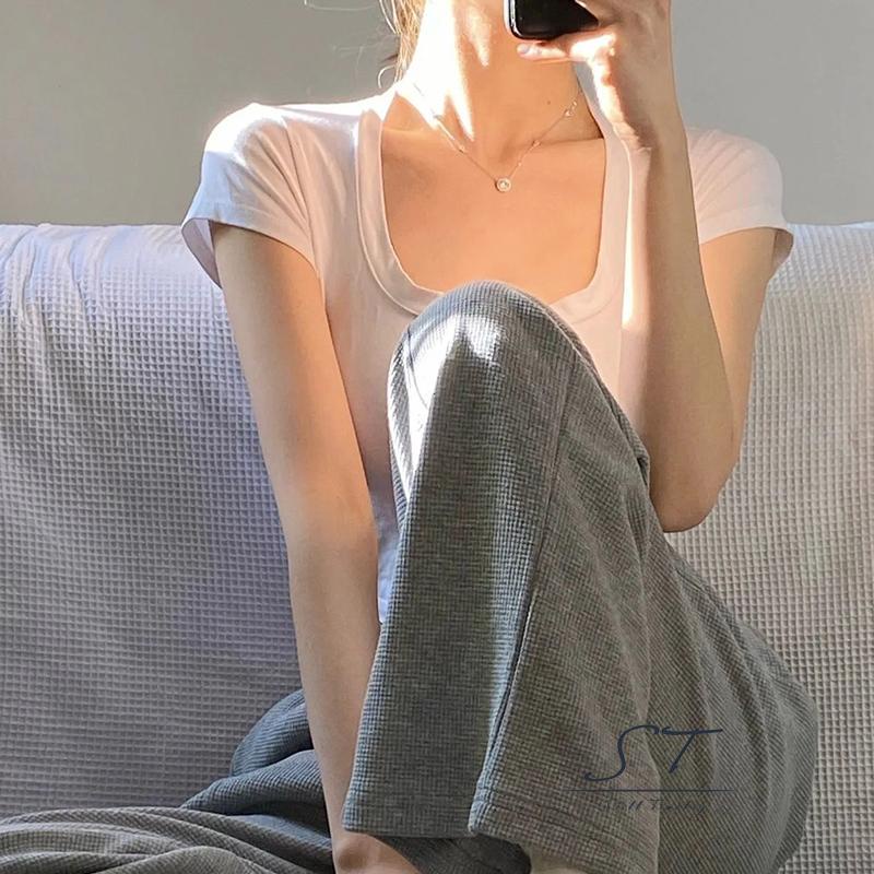 Áo Croptop Tay Ngắn Cổ Chữ U Màu Trơn Thời Trang Dành Cho Nữ