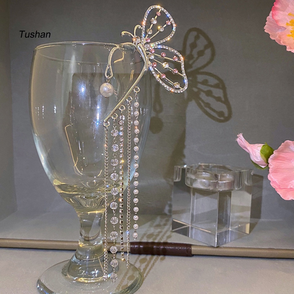 1 Đôi Bông Tai Kẹp Hình Bướm Có Đính Đá Lấp Lánh Dành Cho Nữ