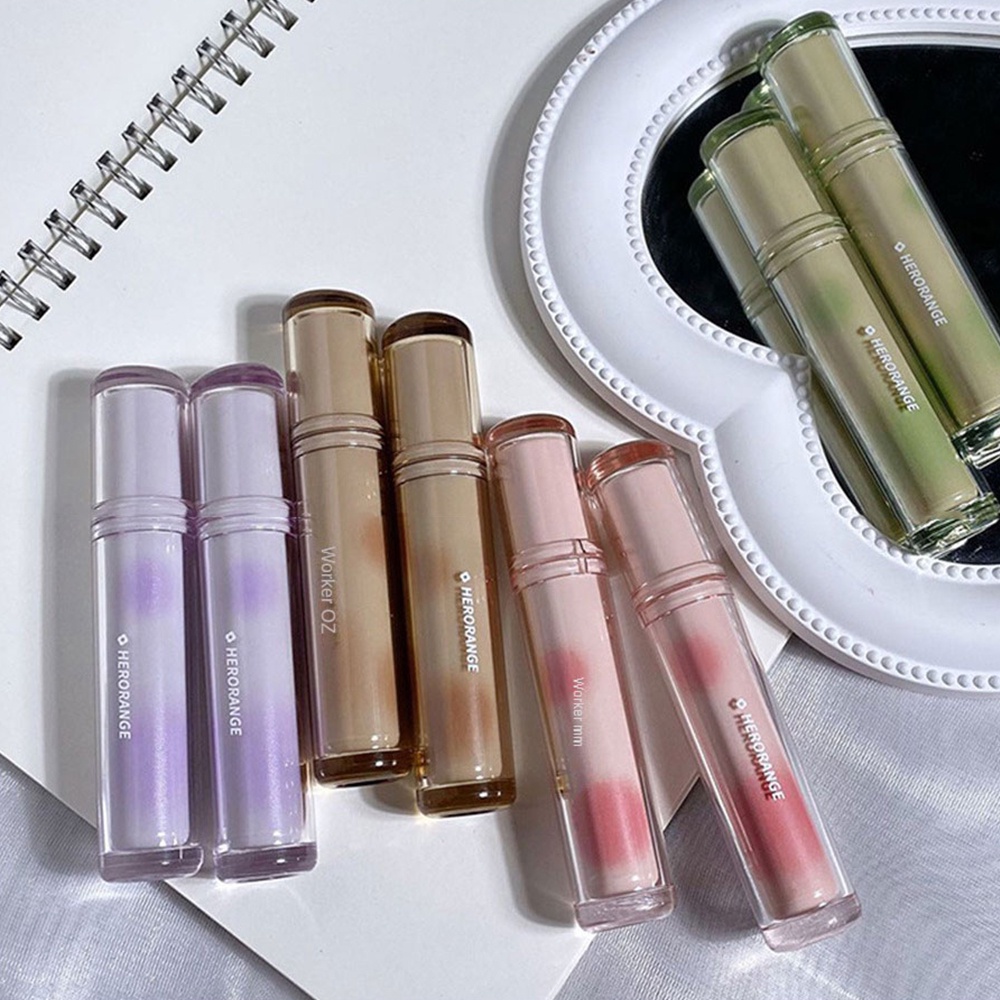 HERORANGE Trà Đá Trái Cây Tráng Gương Son Bóng Lâu Trôi Không Dễ Phai Trong Suốt Ống Tròn Thủy Tinh Son Bóng Dành Cho Nữ ღ COD Trang Điểm Lấp Lánh