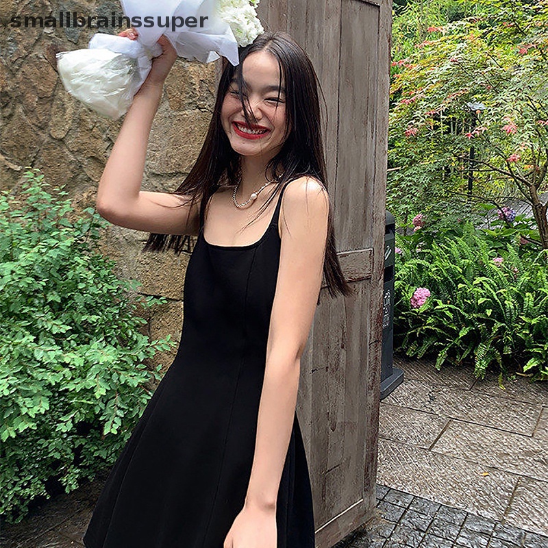 Đầm Chữ A Không Tay Lưng Cao Màu Trơn Thời Trang Mùa Hè Cho Nữ