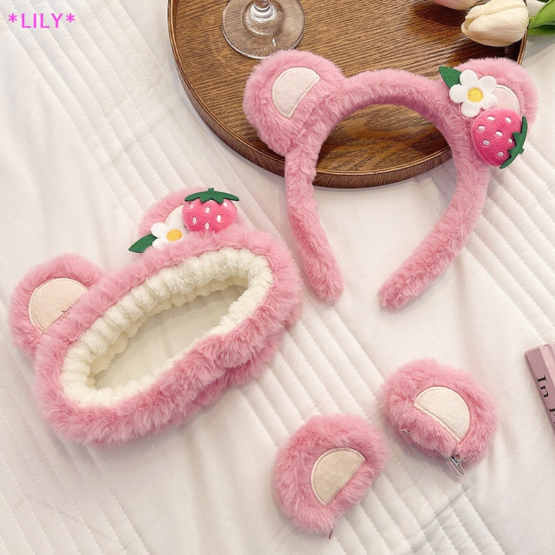 Lily Kawaii Ngọt Ngào Hairband Dâu Gấu Sang Trọng Tai Headband Phim Hoạt Hình Rửa Mặt Chống Trượt Dễ Thương Headdress Tóc Hoop Headband Cô Gái Accessoires Uuu
