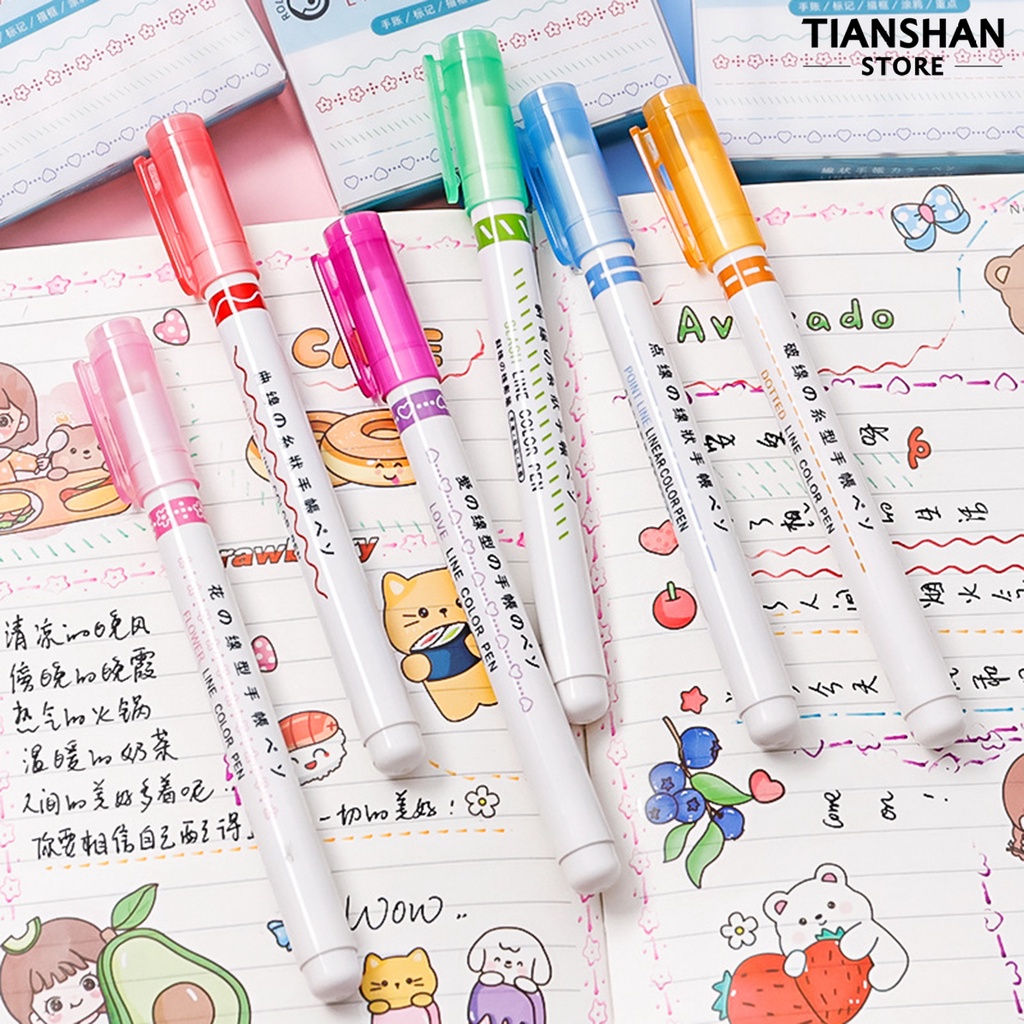 Set 6 Bút Đánh Dấu Đường Cong Nhanh Khô Nhiều Màu Sắc