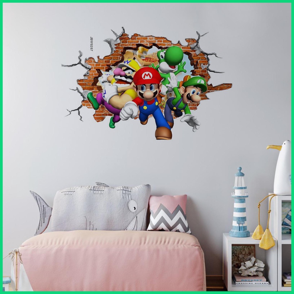 Sticker Dán Tường Họa Tiết Hoạt Hình Super Mario 3D Trang Trí Phòng Ngủ Cho Bé
