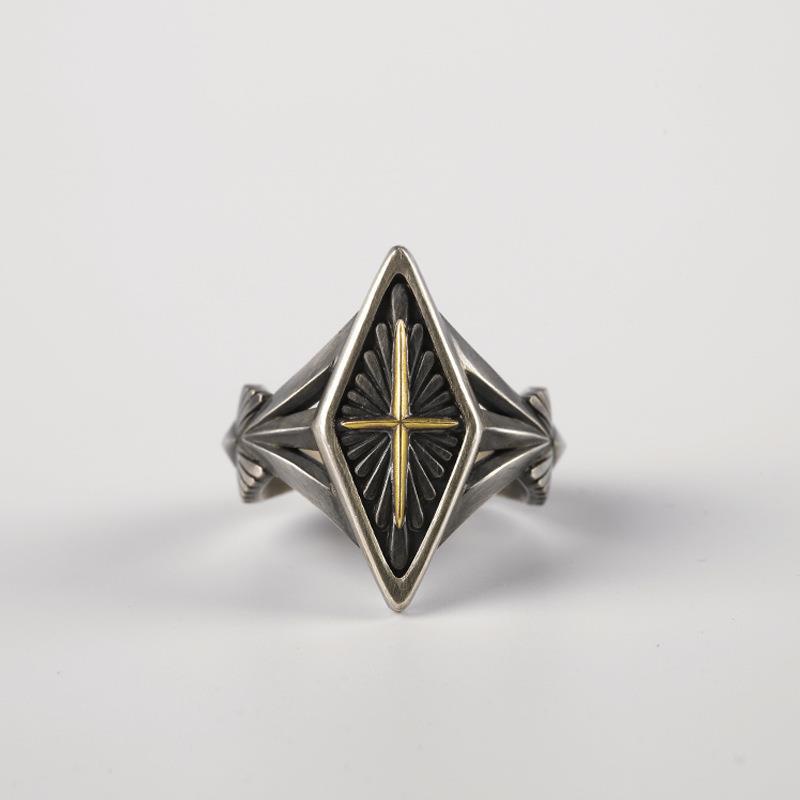 Nhẫn Kim Cương Hình Chữ Thập Vàng Phong Cách Punk & Thời Trang Cho Nam