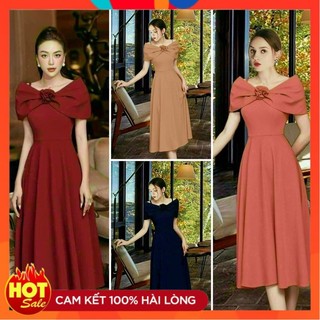 [ĐƯỢC KIỂM TRA HÀNG] Đầm xoè trễ vai kèm bông cao cấp - Yêu Shop 85