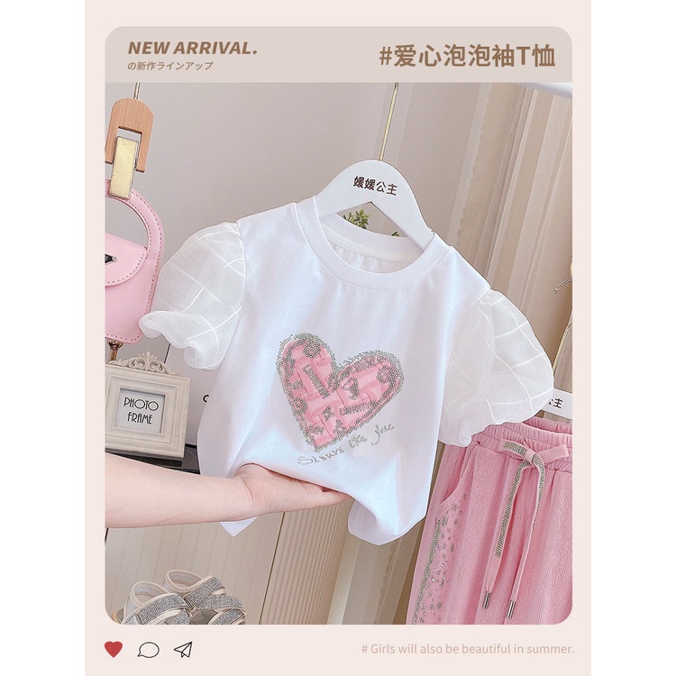 Áo Thun Cotton Nguyên Chất Tay Phồng Đính Kim Cương Thời Trang Mùa Hè Cho Nữ