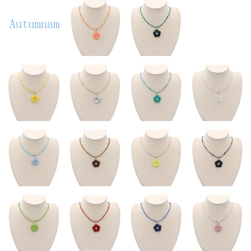 Vòng cổ Chuỗi Hạt Mặt Hình Bông Hoa Phong Cách Ajdustable Cho Nữ