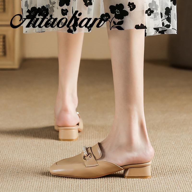 Dép Da Mềm Cao Gót 2.5cm Mũi Nhọn Thời Trang Cho Nữ